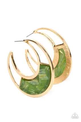 Contemporary Curves Green & Gold Hoop Earrings - Paparazzi Accessories