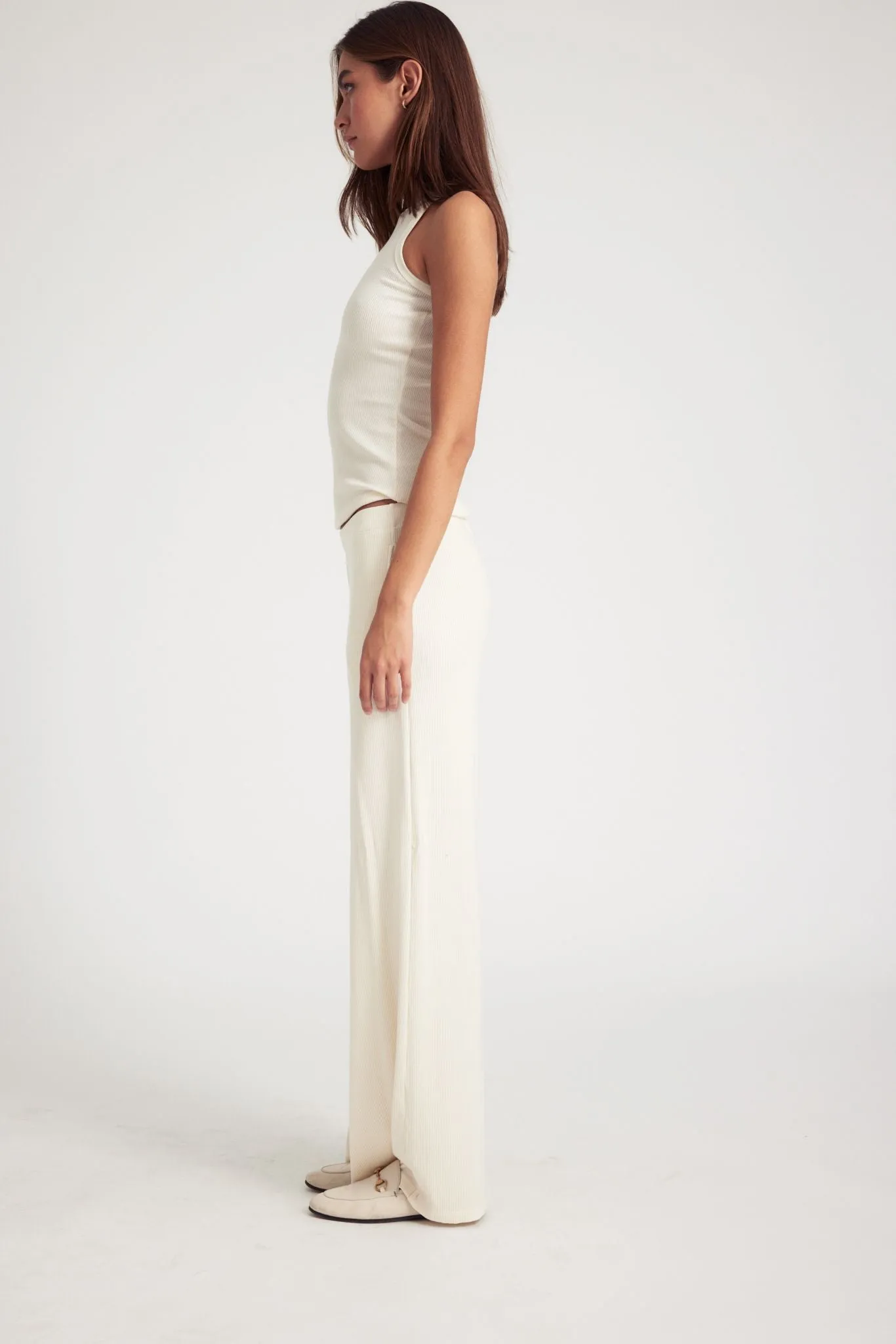 Creme Rib Wide Leg Pants