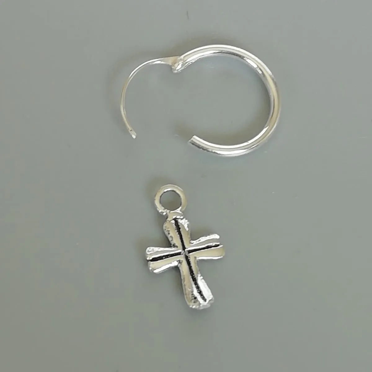 Cross charm hoop | Sterling silver 12 mm hoop earrings | Religious charm hoops | Bohemian jewelry | Charm hoops | Silver ear hoops | E885