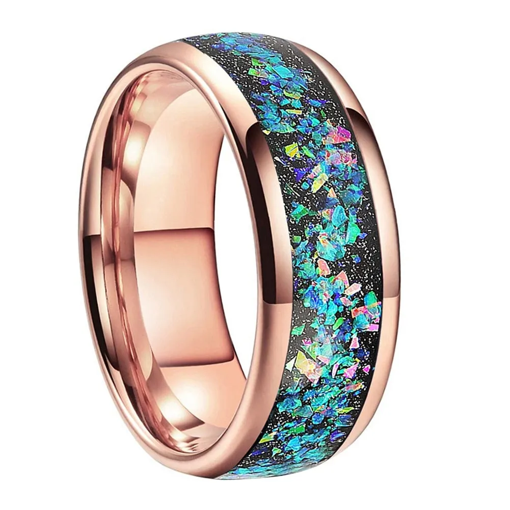 Crushed Opal & Rose Gold Tungsten Ring (8mm)