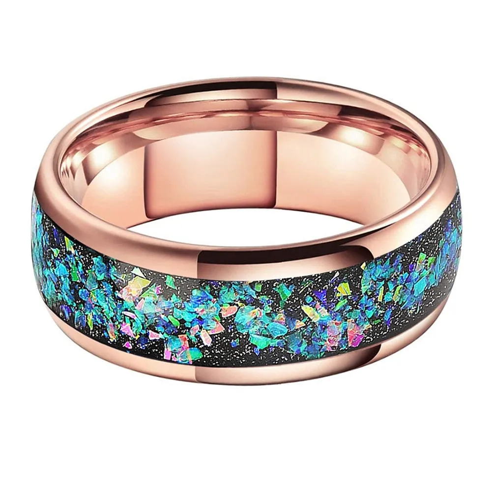 Crushed Opal & Rose Gold Tungsten Ring (8mm)