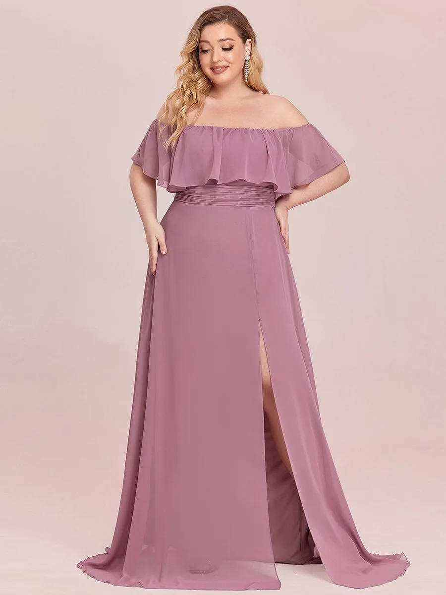 Custom Size Chiffon Ruffle Off Shoulder Thigh Slit Bridesmaid Dresses