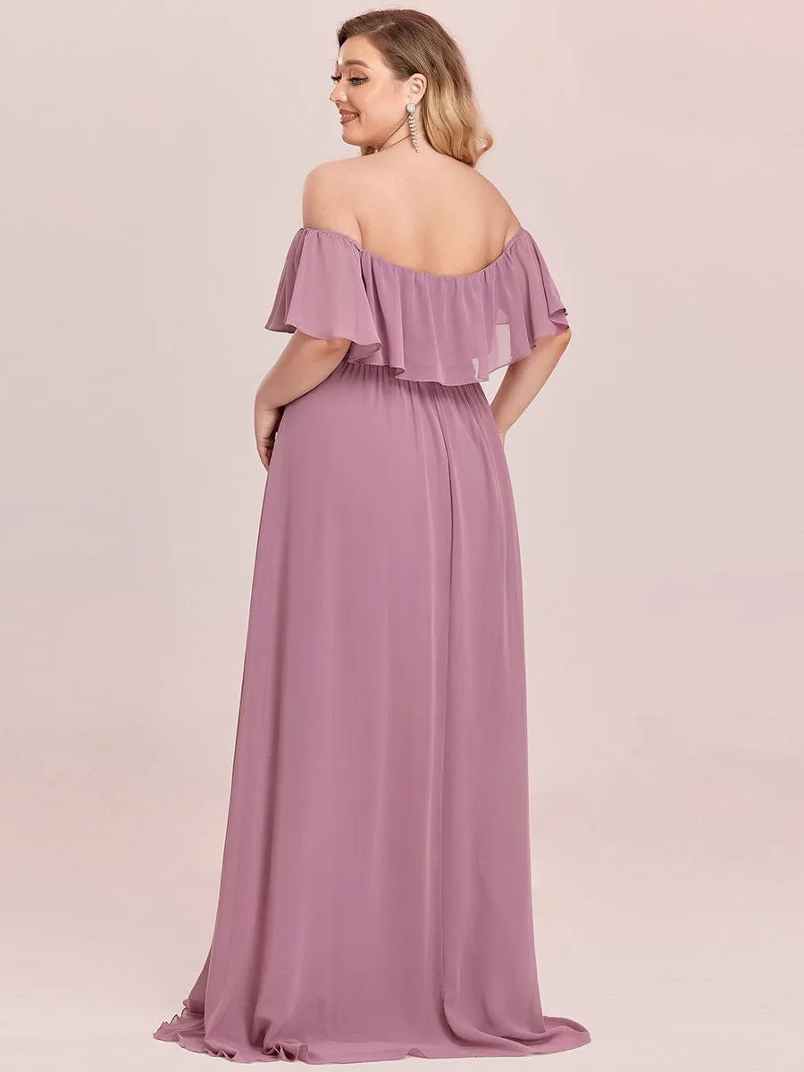 Custom Size Chiffon Ruffle Off Shoulder Thigh Slit Bridesmaid Dresses