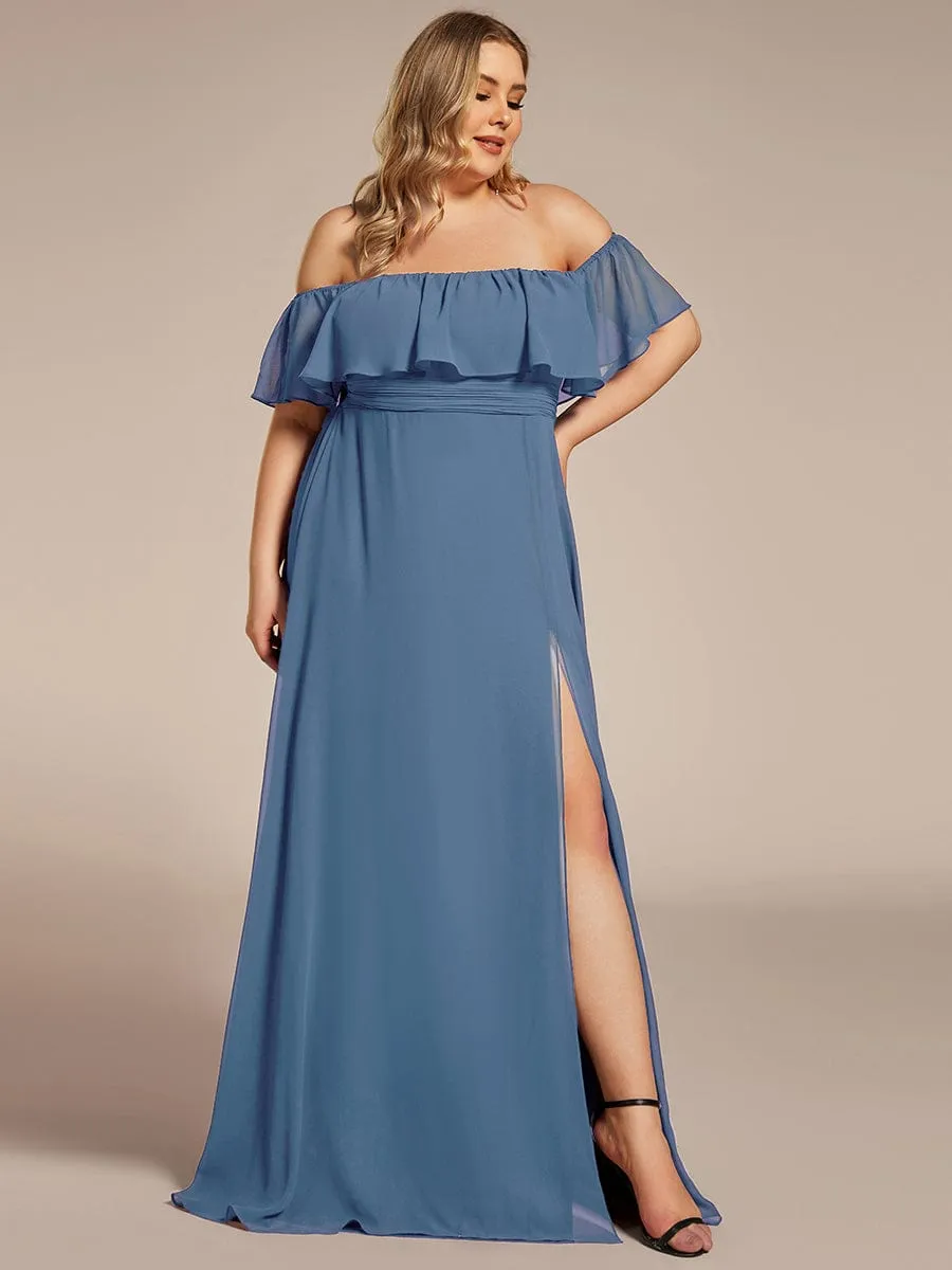 Custom Size Chiffon Ruffle Off Shoulder Thigh Slit Bridesmaid Dresses