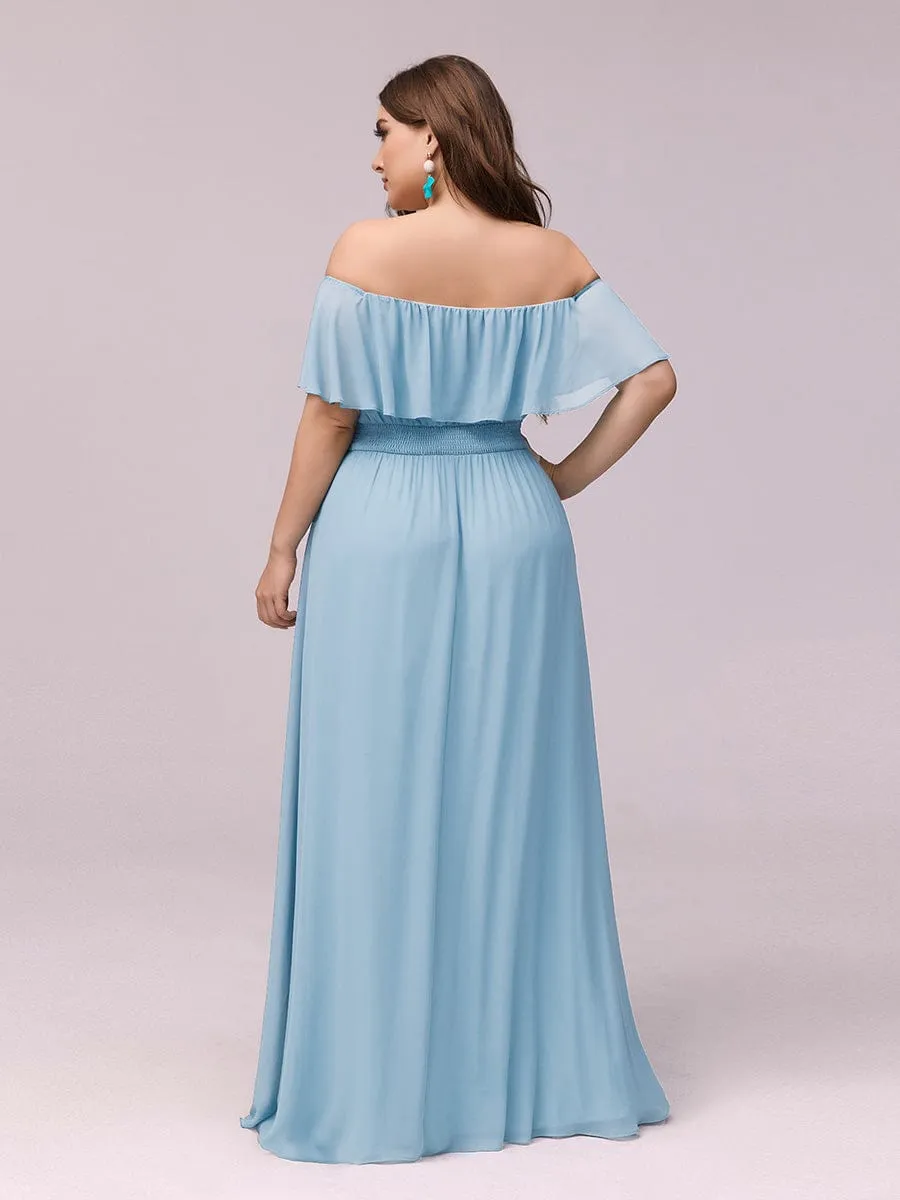 Custom Size Chiffon Ruffle Off Shoulder Thigh Slit Bridesmaid Dresses