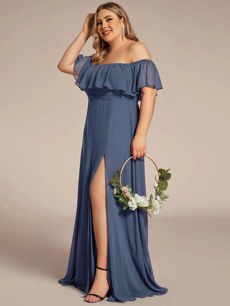 Custom Size Chiffon Ruffle Off Shoulder Thigh Slit Bridesmaid Dresses