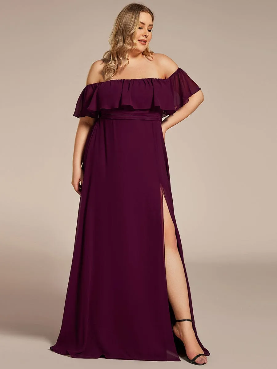 Custom Size Chiffon Ruffle Off Shoulder Thigh Slit Bridesmaid Dresses