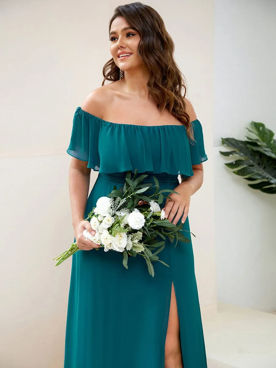 Custom Size Chiffon Ruffle Off Shoulder Thigh Slit Bridesmaid Dresses