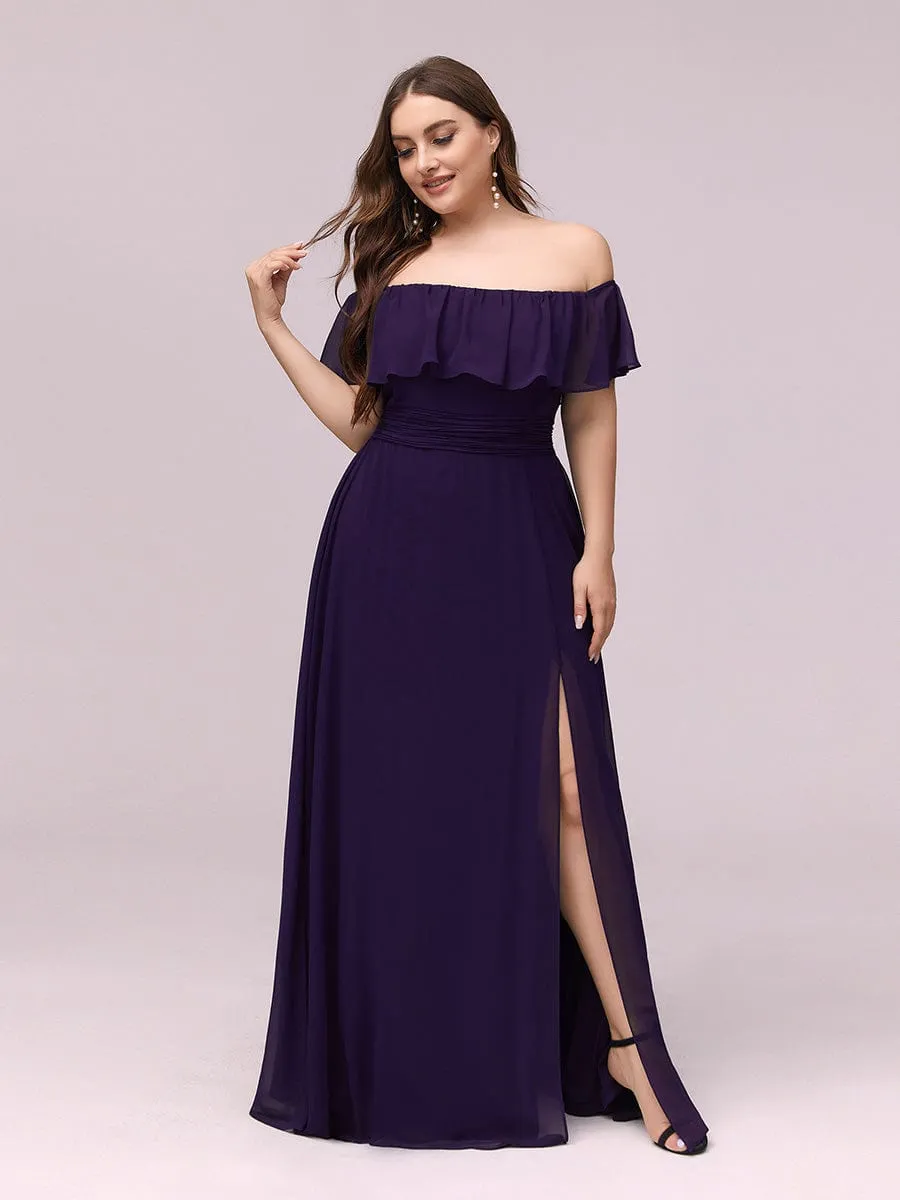 Custom Size Chiffon Ruffle Off Shoulder Thigh Slit Bridesmaid Dresses