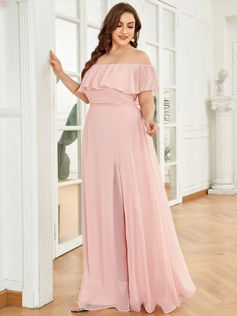 Custom Size Chiffon Ruffle Off Shoulder Thigh Slit Bridesmaid Dresses