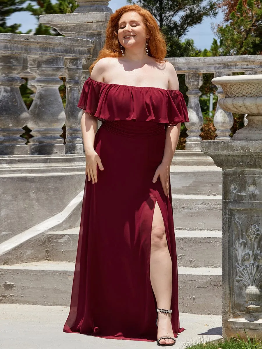 Custom Size Chiffon Ruffle Off Shoulder Thigh Slit Bridesmaid Dresses