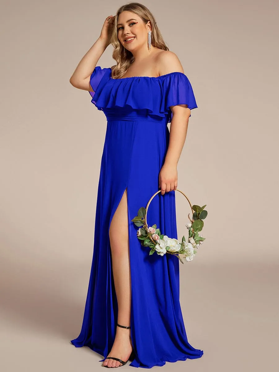 Custom Size Chiffon Ruffle Off Shoulder Thigh Slit Bridesmaid Dresses