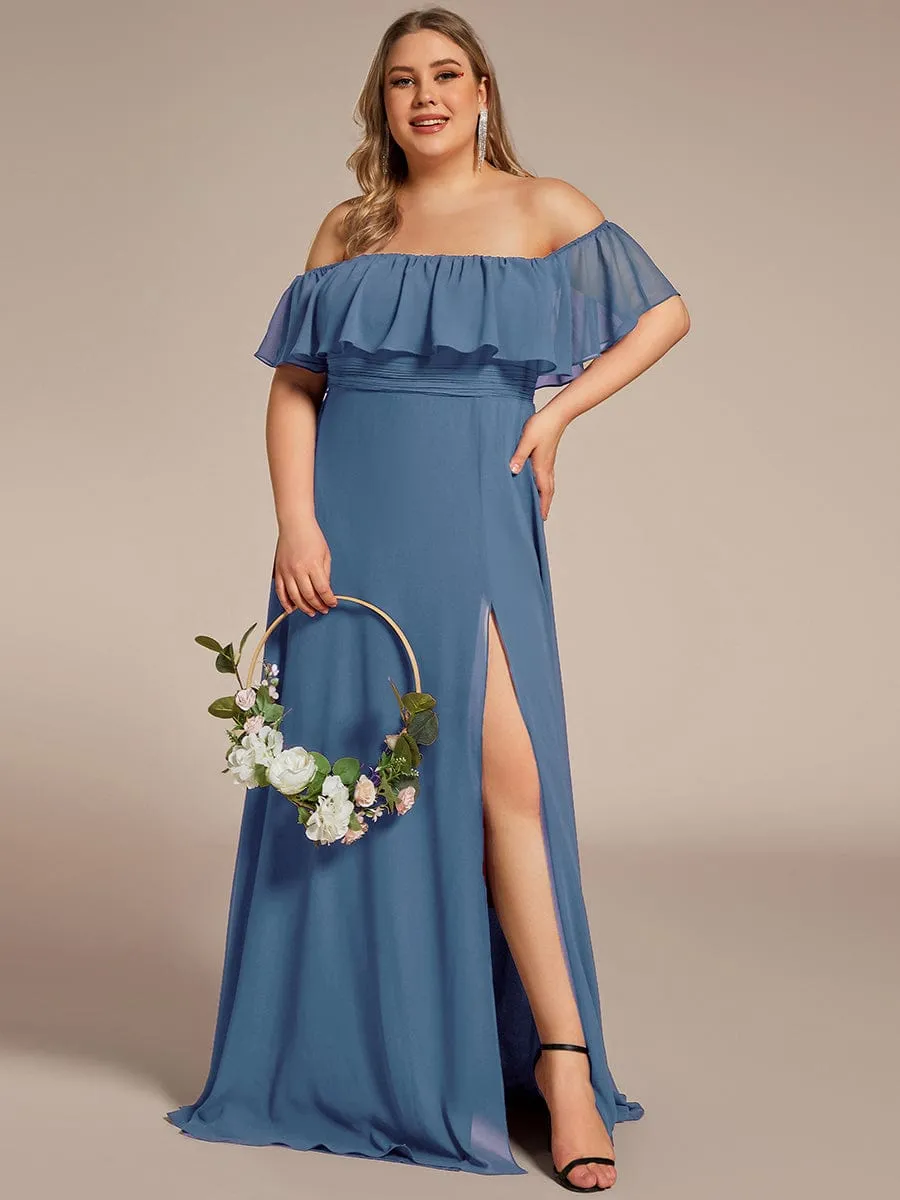 Custom Size Chiffon Ruffle Off Shoulder Thigh Slit Bridesmaid Dresses