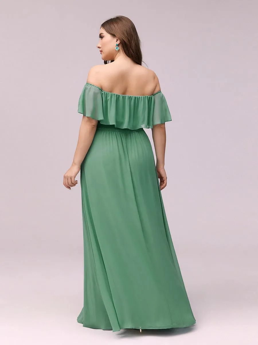 Custom Size Chiffon Ruffle Off Shoulder Thigh Slit Bridesmaid Dresses