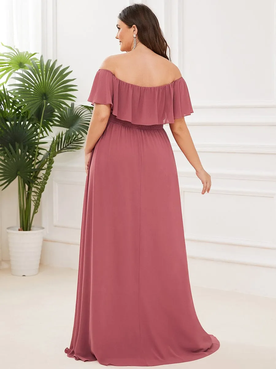 Custom Size Chiffon Ruffle Off Shoulder Thigh Slit Bridesmaid Dresses