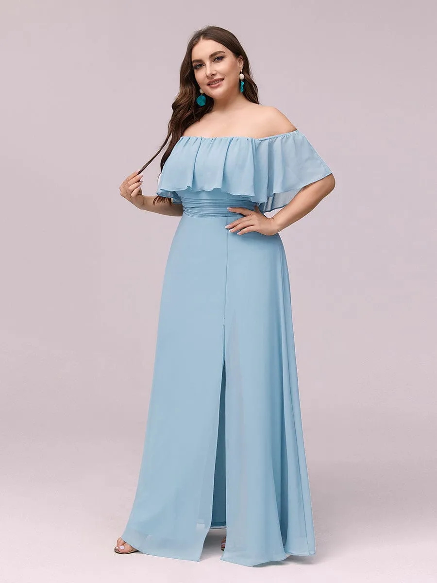 Custom Size Chiffon Ruffle Off Shoulder Thigh Slit Bridesmaid Dresses