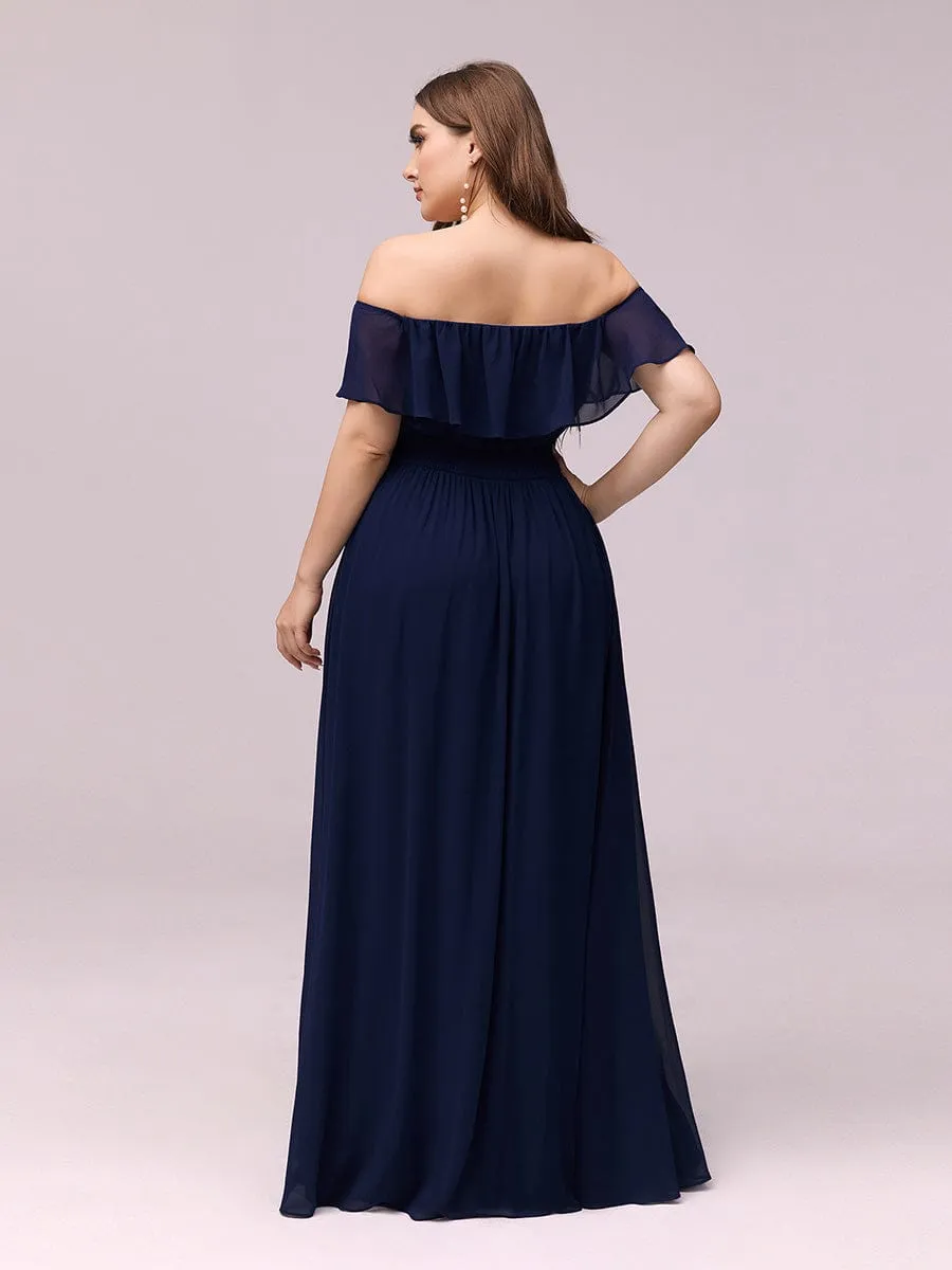 Custom Size Chiffon Ruffle Off Shoulder Thigh Slit Bridesmaid Dresses