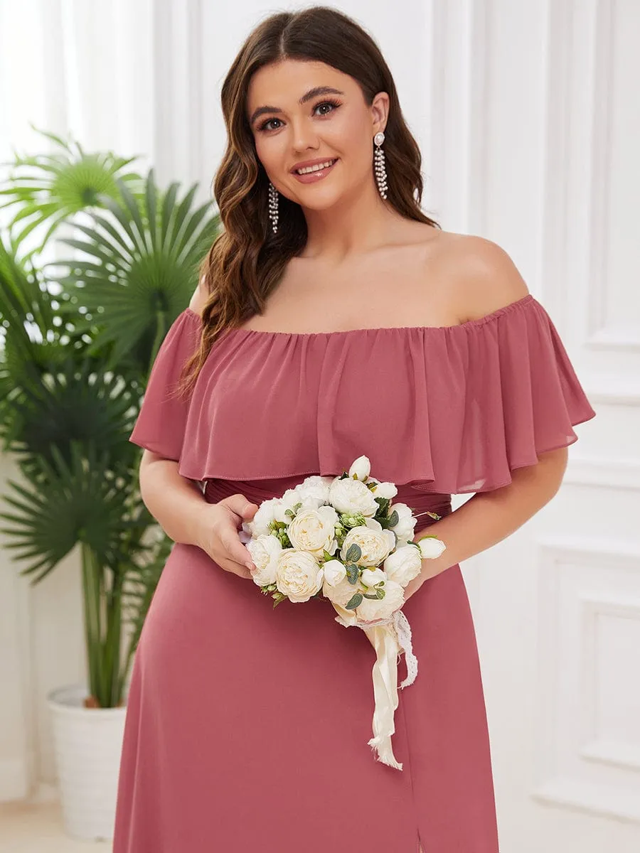 Custom Size Chiffon Ruffle Off Shoulder Thigh Slit Bridesmaid Dresses