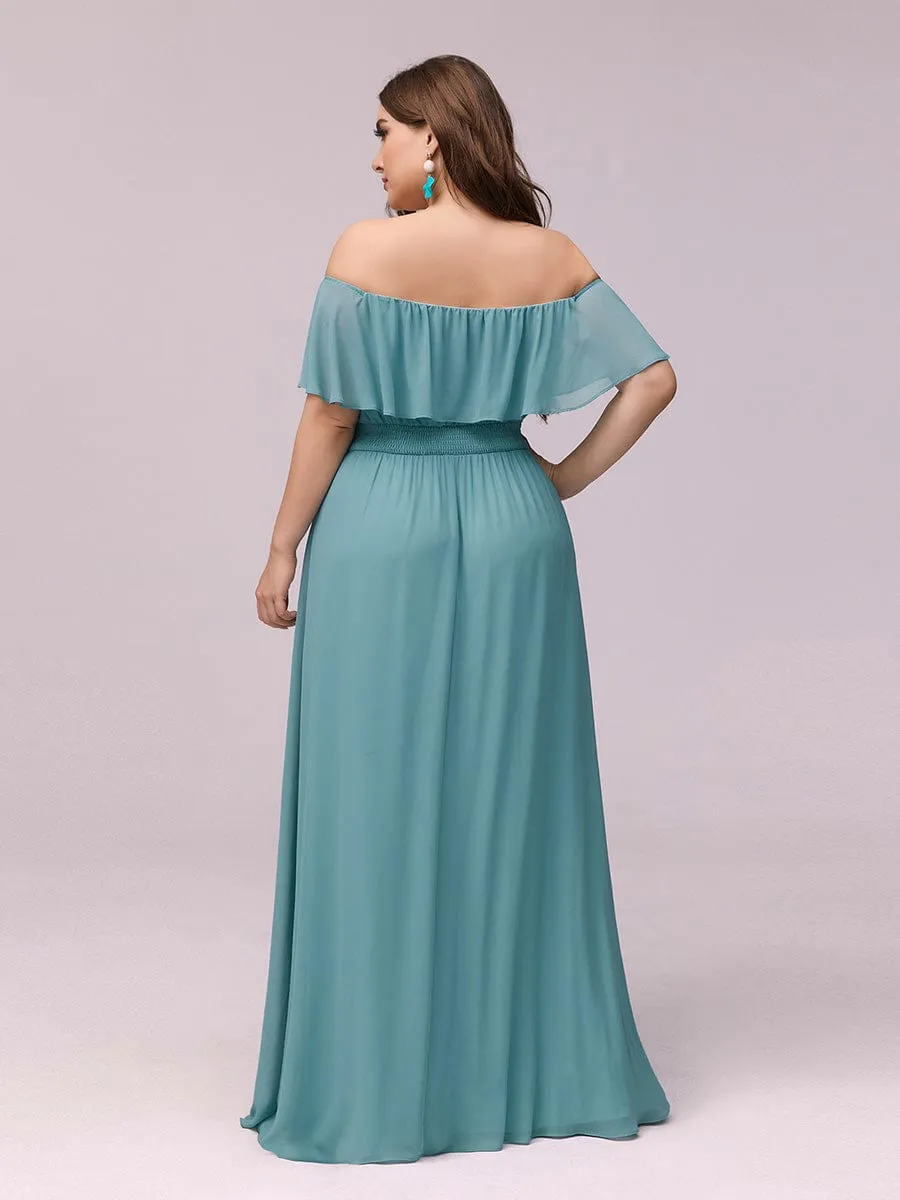 Custom Size Chiffon Ruffle Off Shoulder Thigh Slit Bridesmaid Dresses