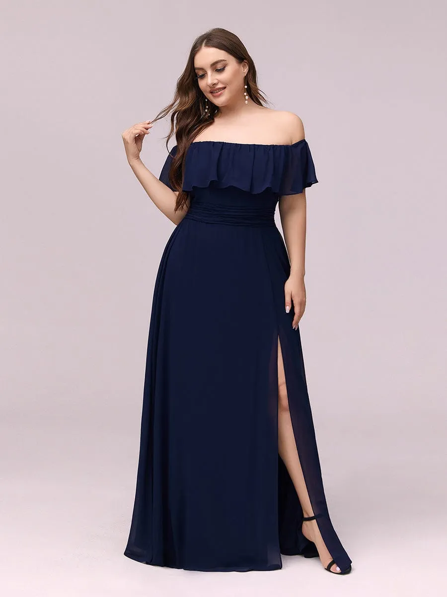 Custom Size Chiffon Ruffle Off Shoulder Thigh Slit Bridesmaid Dresses