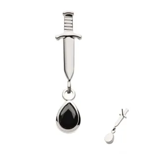 Dagger Dangle Teardrop Black CZ Threadless Top