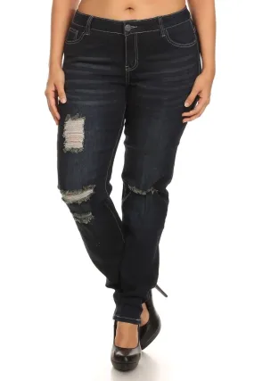 Dark Wash Distressed Curvy Jeans