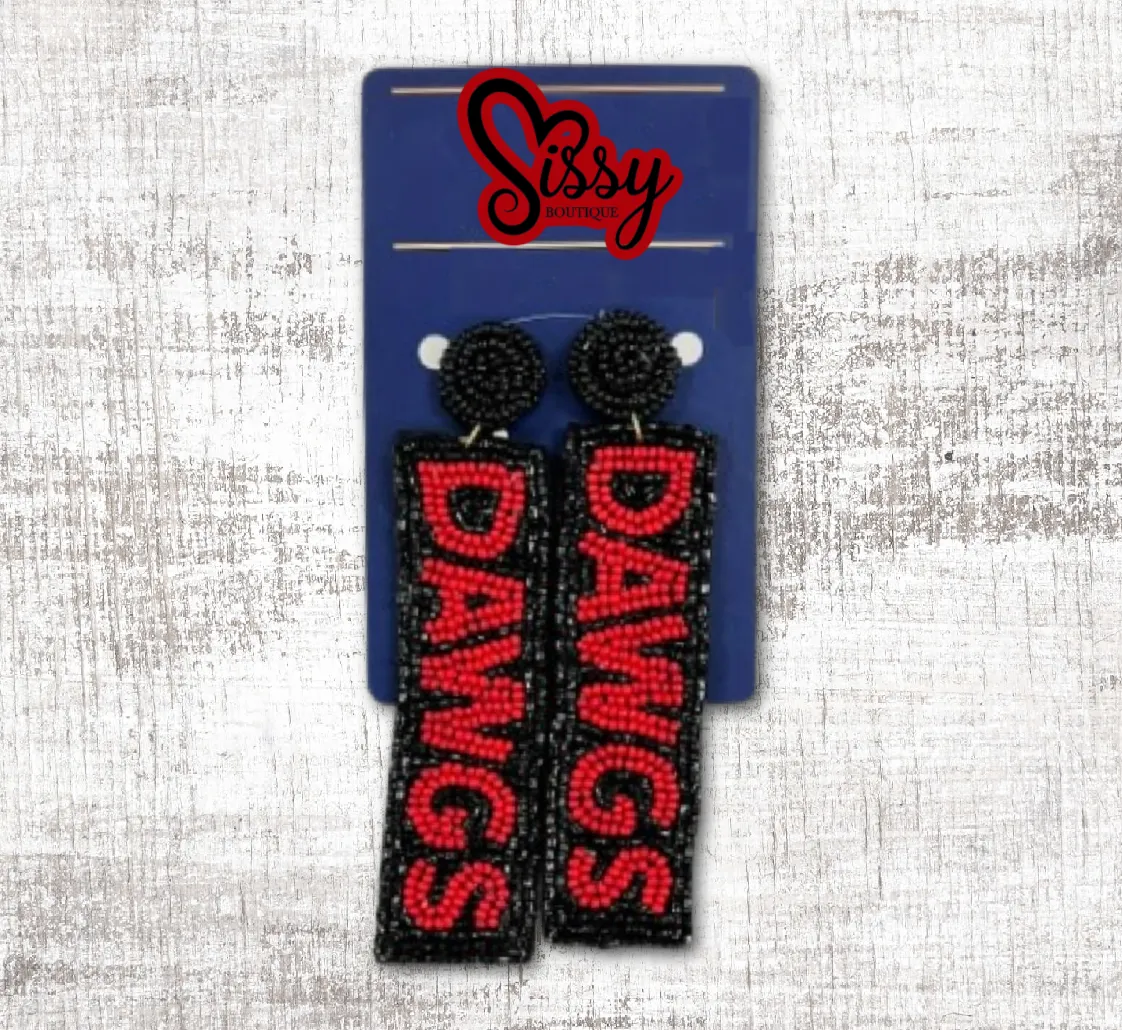 DAWGS RED AND BLACK SEEDBEAD EARRINGS