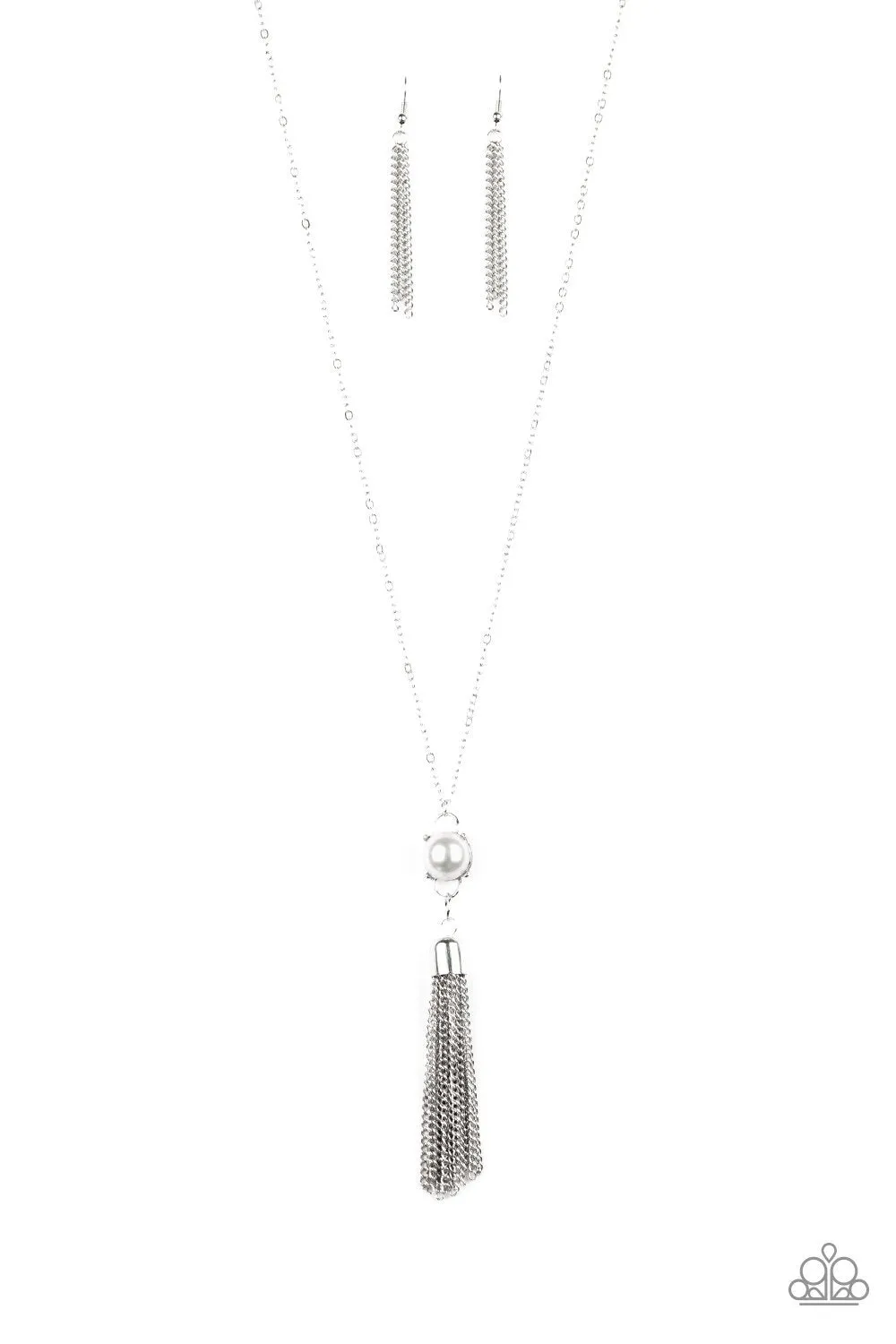 Diva Dance Party White and Silver Tassel Necklace - Paparazzi Accessories