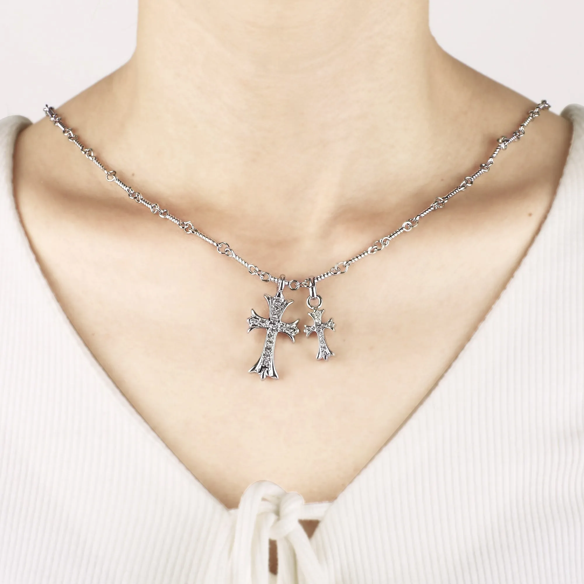 Double Cross Pendant Necklace