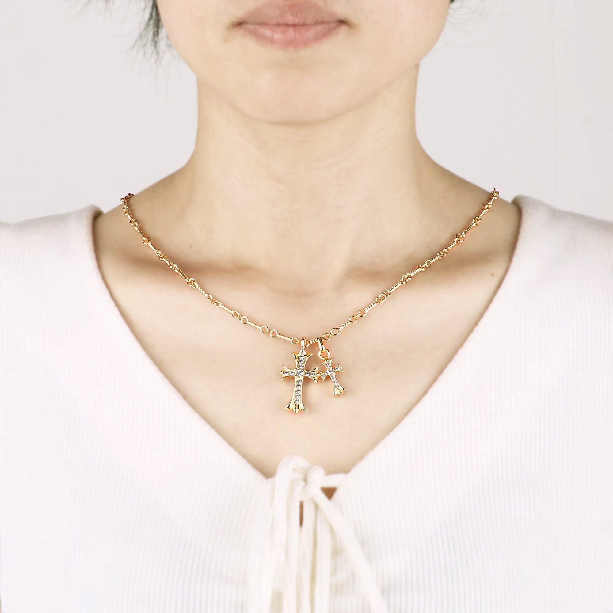 Double Cross Pendant Necklace