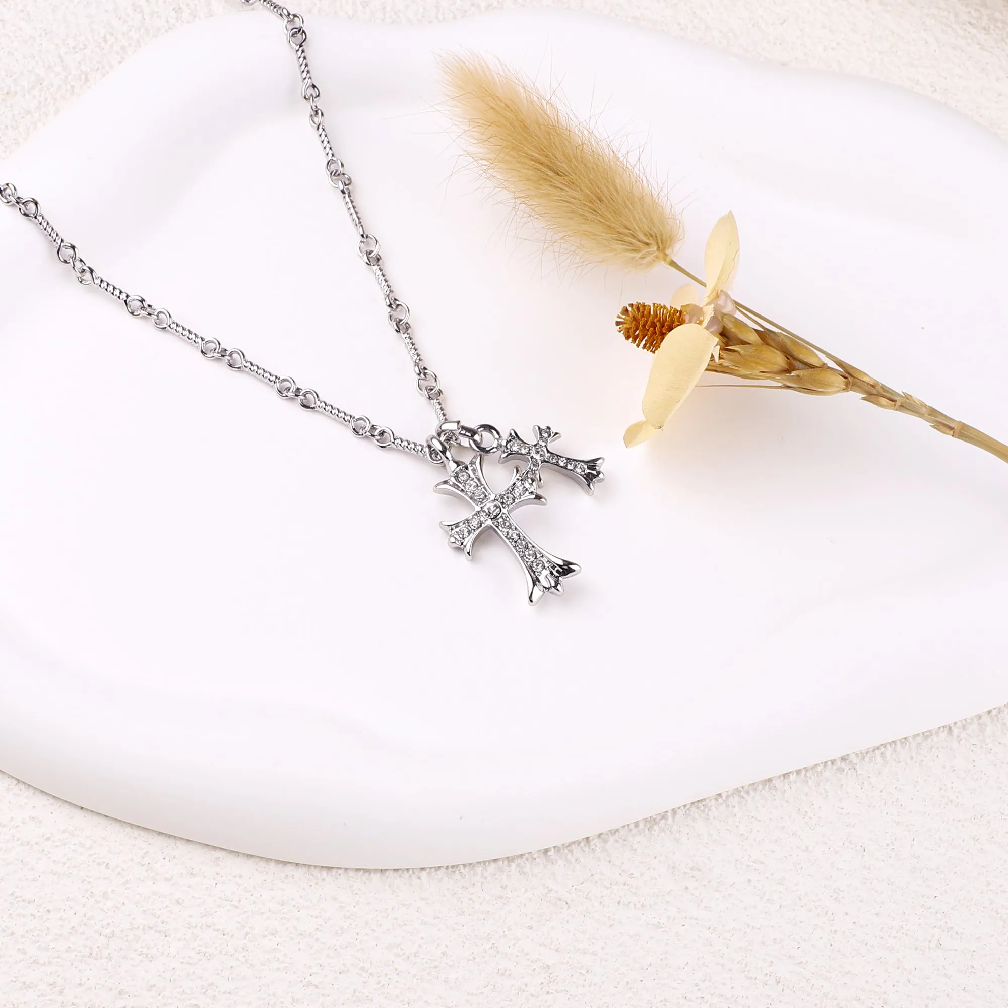 Double Cross Pendant Necklace