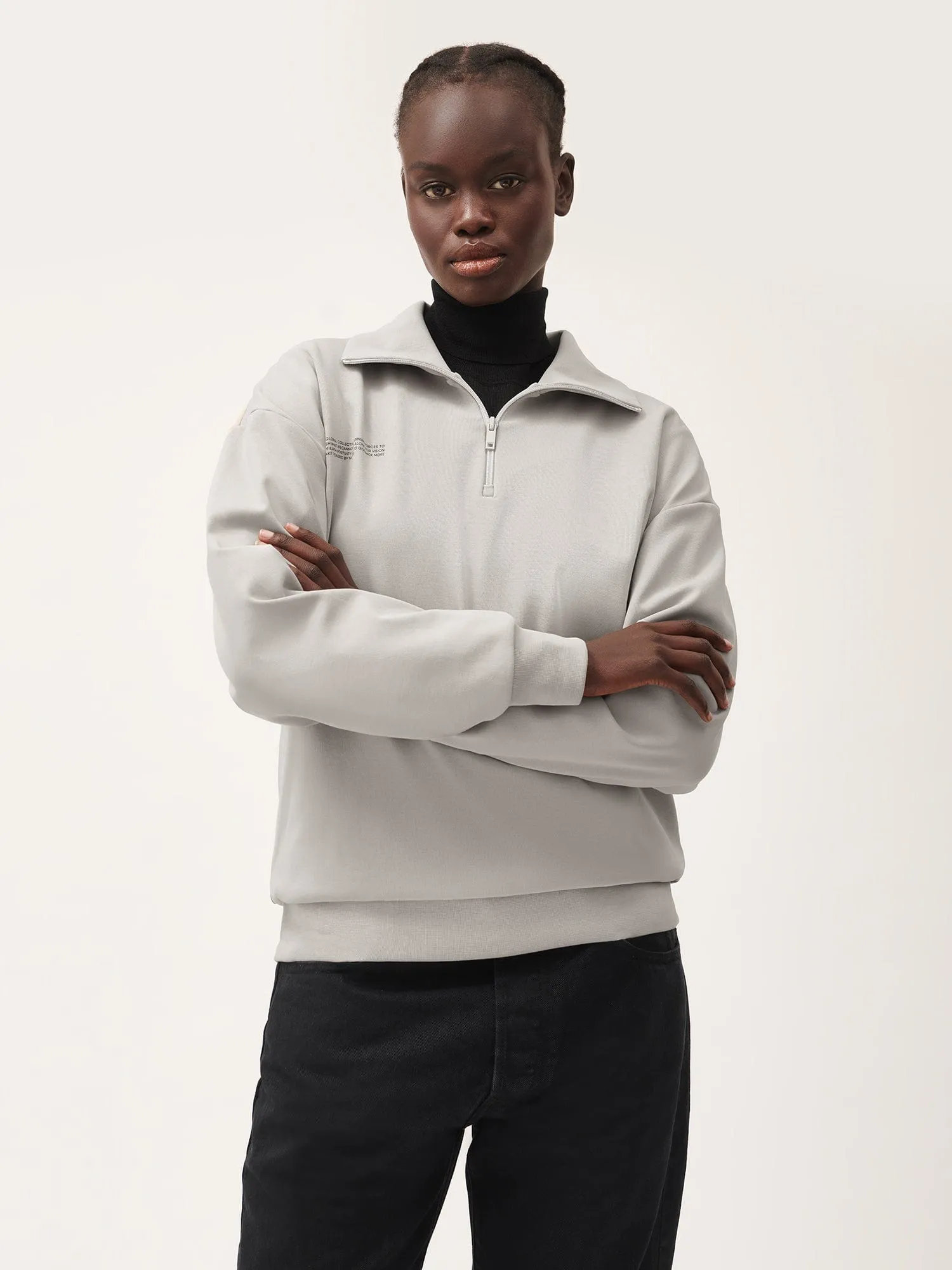 Double Jersey Half Zip Sweatshirt—stone