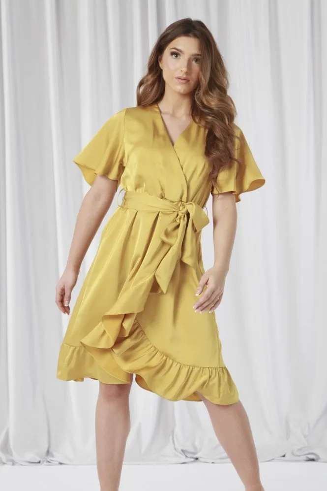 Double Second Frill Wrap Dress With Tea Sleeve