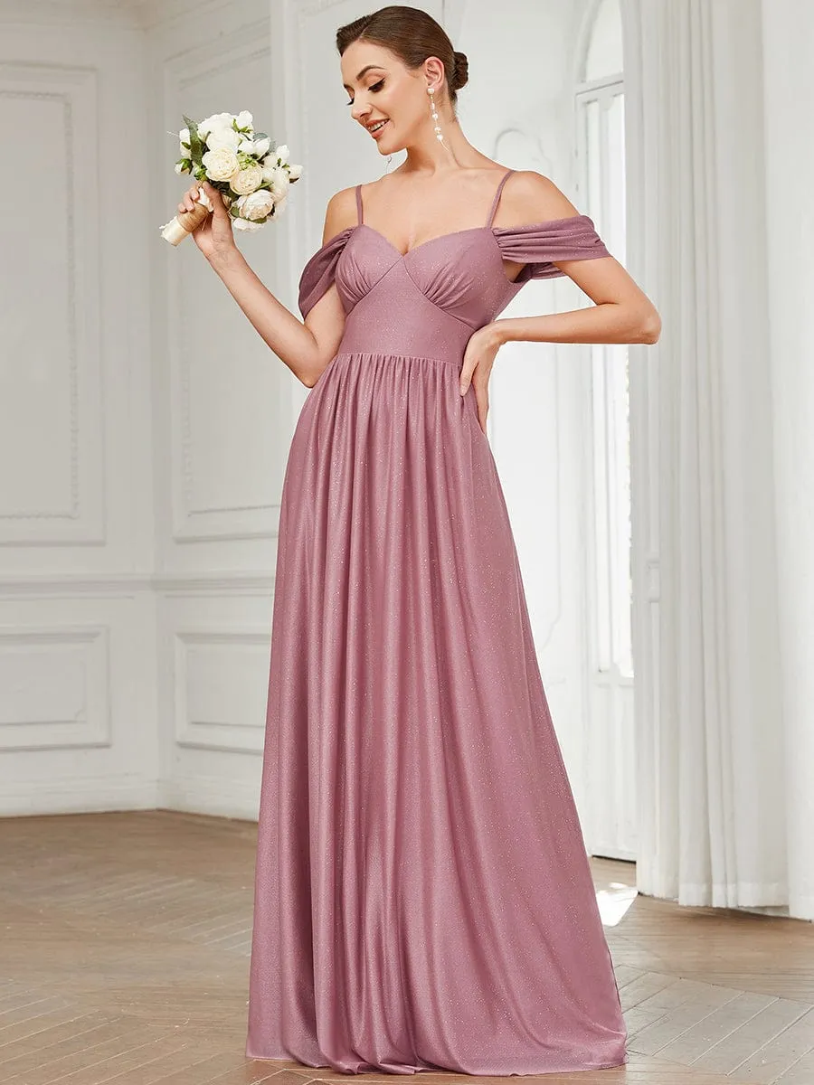 Draped Sleeve Cold Shoulder Sweetheart Bridesmaid Dress