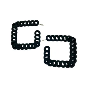 Earrings - Black chain square hoops