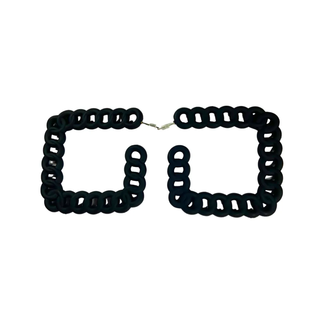 Earrings - Black chain square hoops