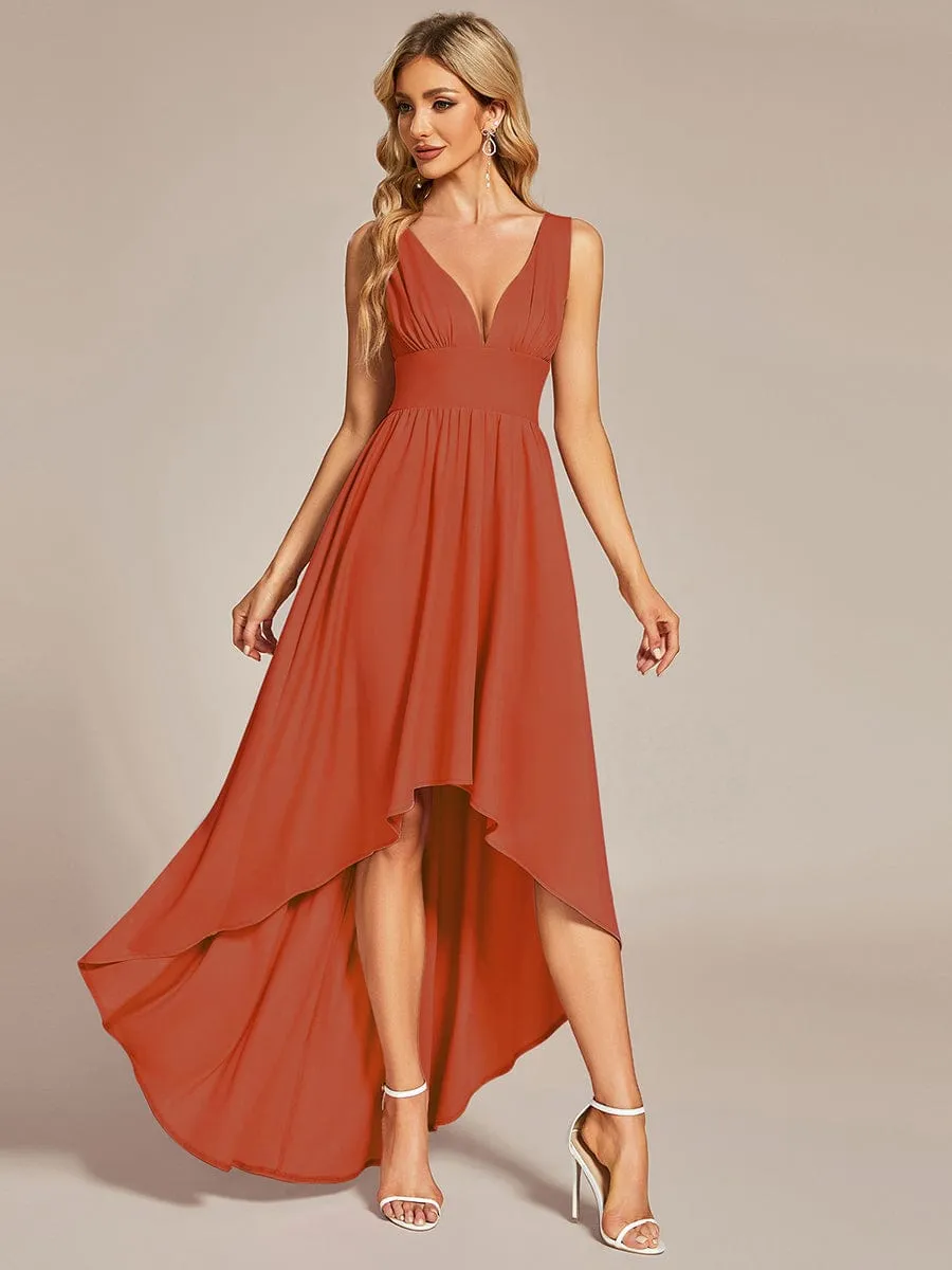 Elegant High-Low Sleeveless Empire Waist Bridesmaid Dress