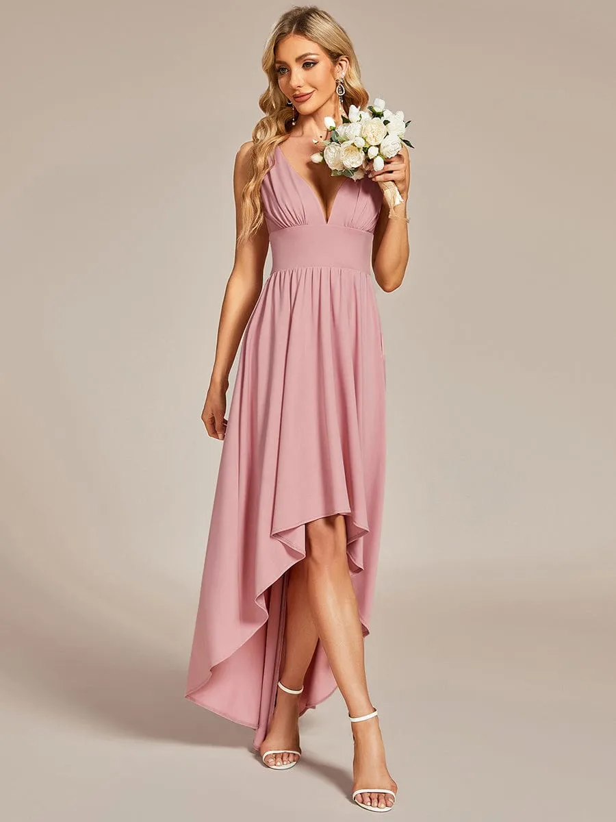 Elegant High-Low Sleeveless Empire Waist Bridesmaid Dress