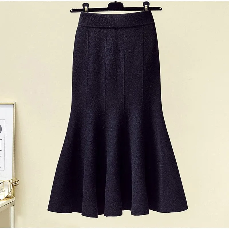 Elegant High Waist Solid Fitted Knitted Skirts - L-3XL