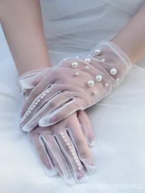 Elegant Pearl Simple Short Bridal Gloves, VM05