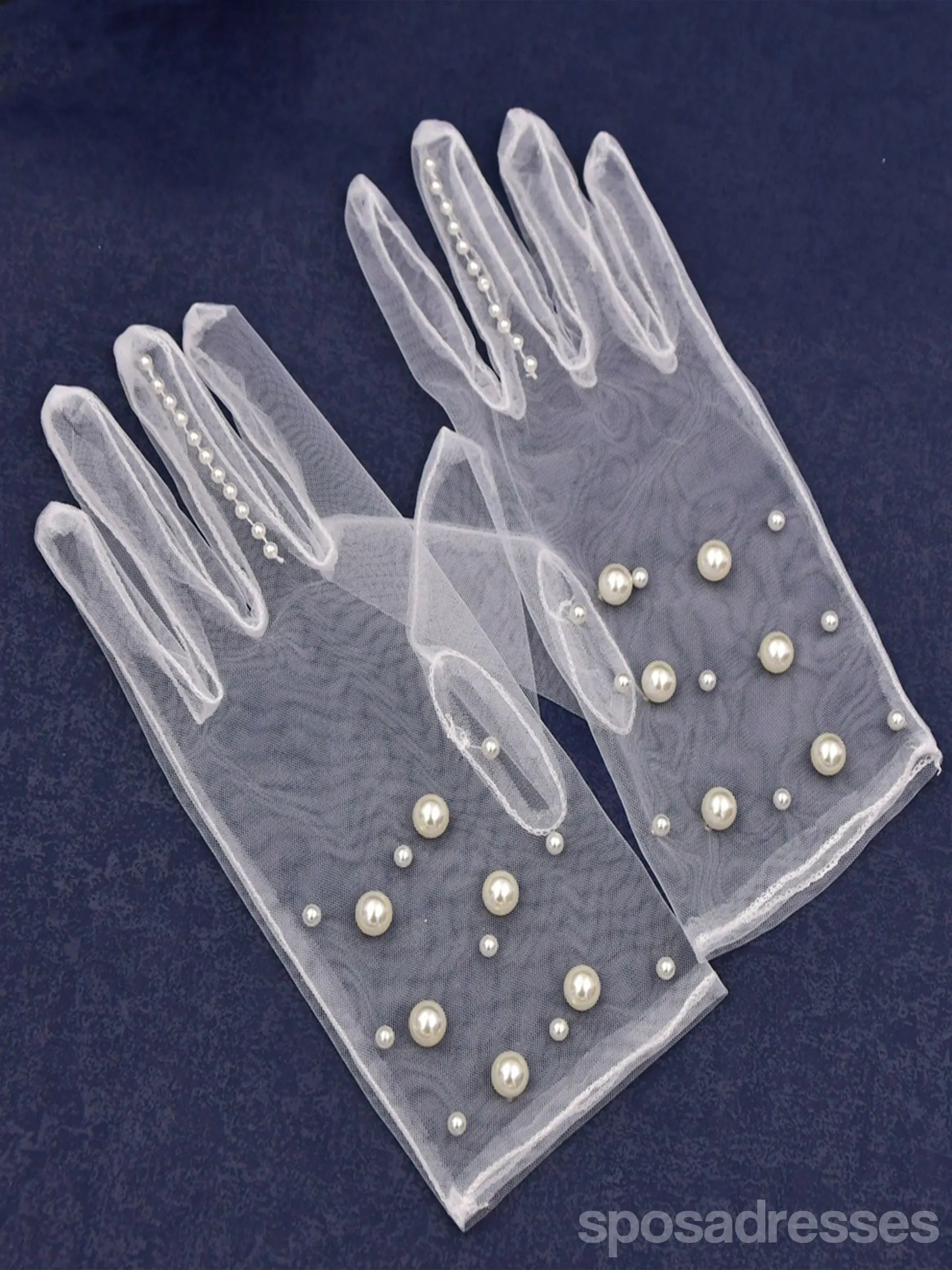 Elegant Pearl Simple Short Bridal Gloves, VM05