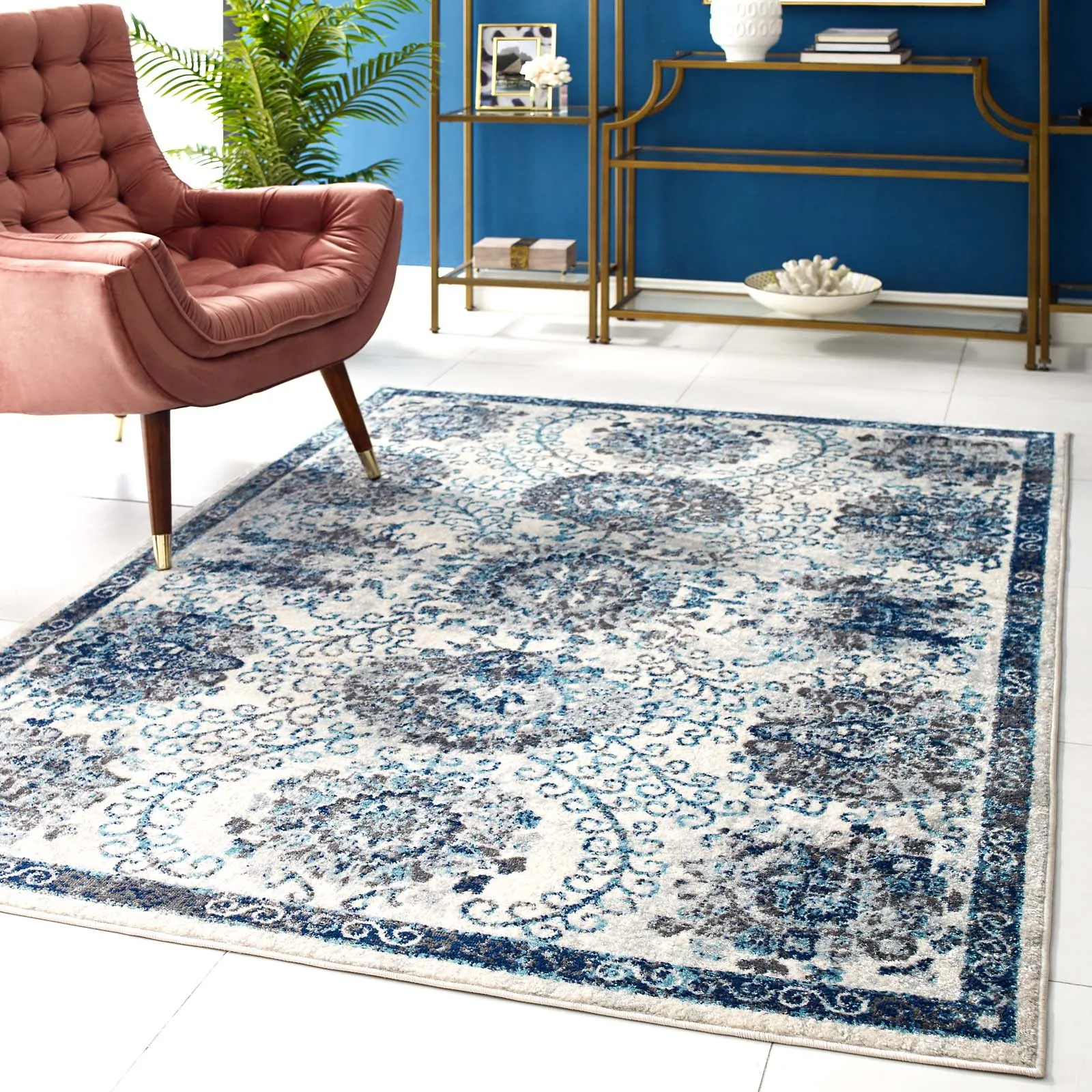 Entourage Kensie Distressed Floral Moroccan Trellis Area Rug