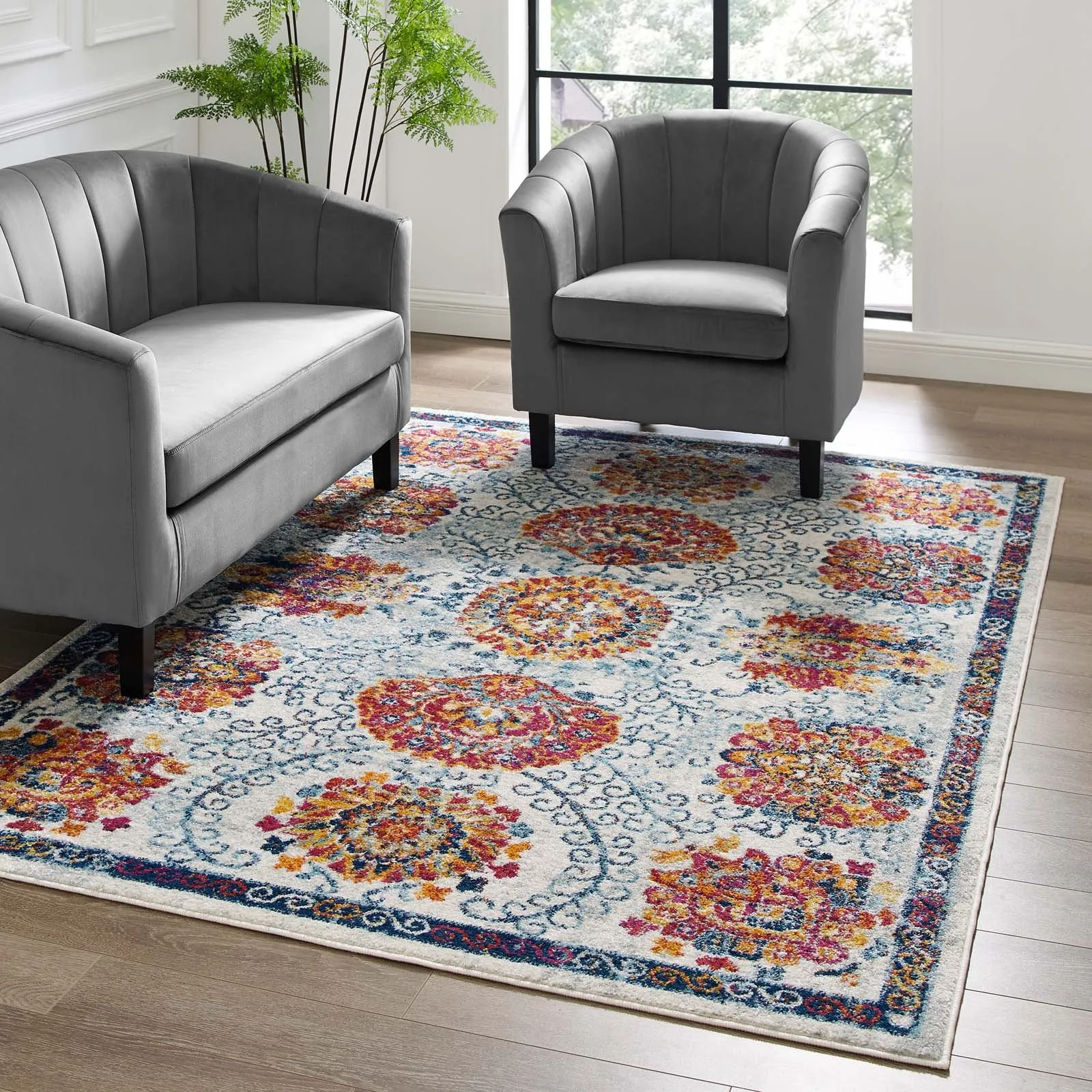 Entourage Kensie Distressed Floral Moroccan Trellis Area Rug