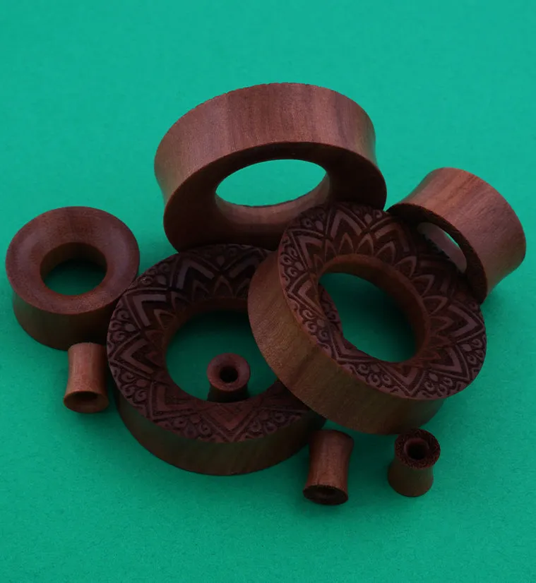 Etched Mandala Saba Wood Tunnel Plugs