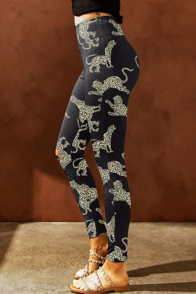 Explore More Collection - Animal Printed Distressed High Waist Leggings