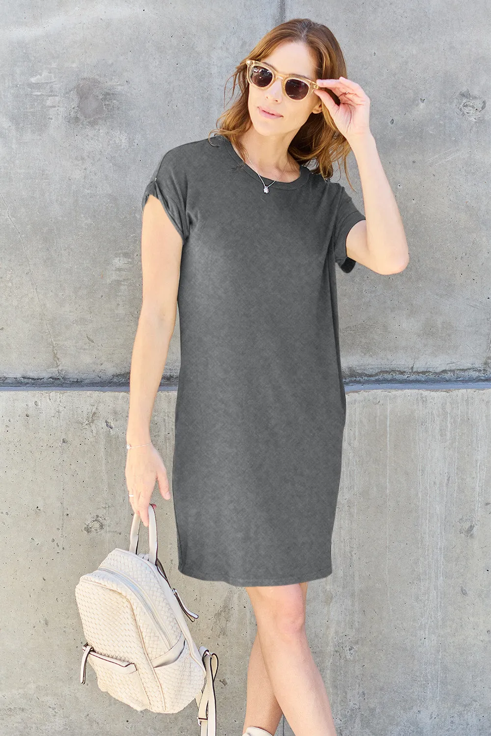 Explore More Collection - Basic Bae Full Size Round Neck Short Sleeve Dress with Pockets