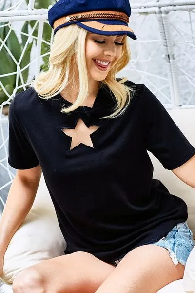 Explore More Collection - BiBi Star Cutout Short Sleeve T-Shirt