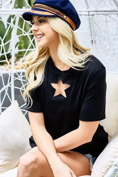 Explore More Collection - BiBi Star Cutout Short Sleeve T-Shirt