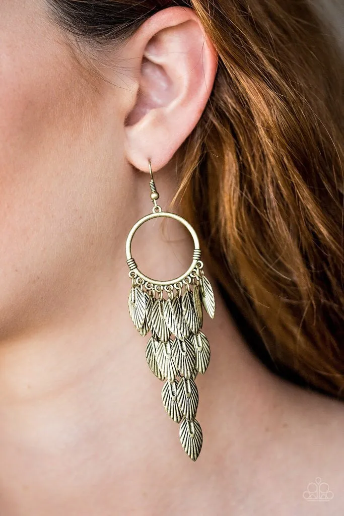 Feather Frenzy Brass-Earrings