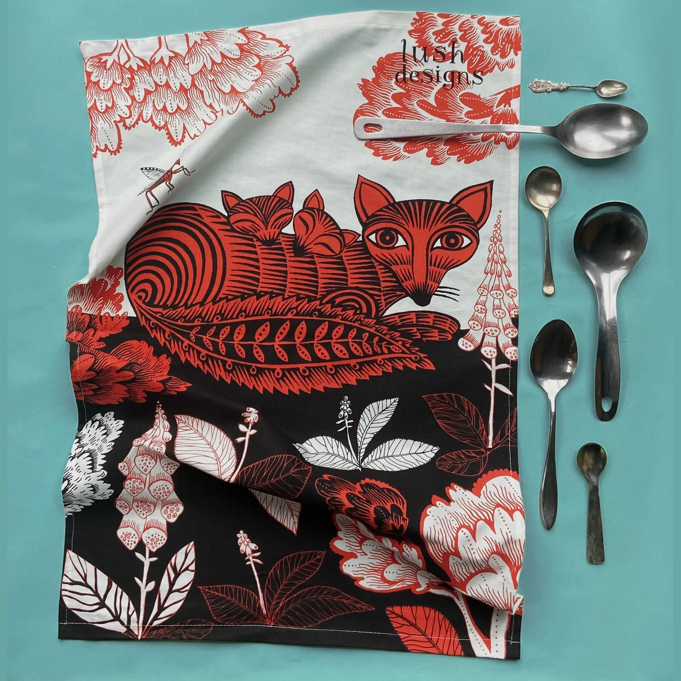 Fox & Cubs Tea Towel